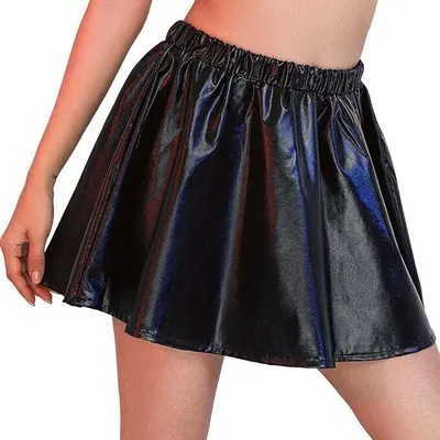 Produktbild von Damen Glänzender Faltenrock in Metallic-Optik, Mini Skater-Rock mit Elastischem Bund, Rave Party Rock, Tanz-Performance Kostüm für Frauen und Mädchen