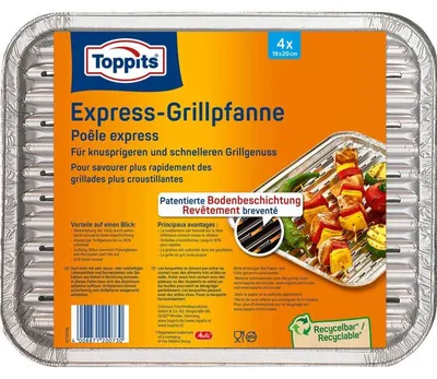 Immagine prodotto di 3 confezioni di Toppits 1505627002 Toppits Padella per grigliate Express con fondo in alluminio 28,0 x 22,0 cm, 4 pezzi