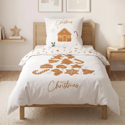 Produktbild von Bettwäsche Weihnachten 135x200 cm Flanell, 100% Baumwolle, 2 teilig, Wendebettwäsche mit Zuckerstangen, Plätzchen & Lebkuchenhaus