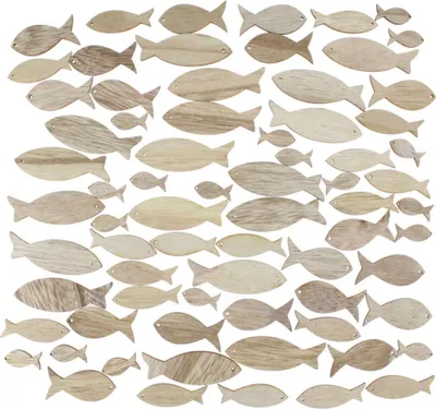 Produktbild von 72 Fische Holz natur Kommunion Konfirmation Taufe maritim Streuteile Tisch Deko, Menge:1 Pack