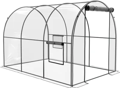 Image de Outsunny Serre de Jardin Tunnel Serre à tomates Surface Sol 6 m² 3L x 2l x 2H m châssis Tubulaire renforcé Porte zippée 2 fenêtres enroulables - transparent