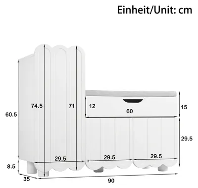 Image de Armoire à chaussures avec banc intégré – Blanche – 3 portes et un tiroir – Meuble d'entrée gain de place