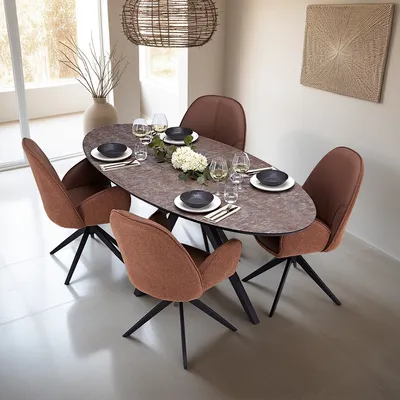 Produktbild von Homestyle4u Essgruppe mit 4 Stühlen 5 tlg Esstisch Set drehbar Braun oval Schwarz Küchentisch Esszimmergruppe Konferenztisch
