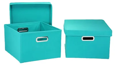 Productafbeelding van Set van 2 opbergboxen met deksel, in aquakleur