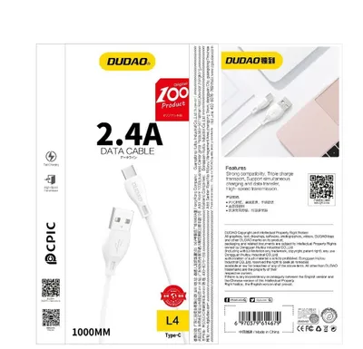Produktbild von Dudao Lightning Kabel 2.4A, 1m, Weiß, USB-Ladekabel