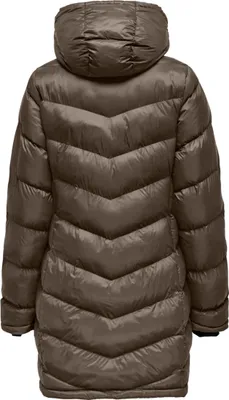 Back view of a brown puffer coat.