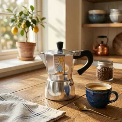 Produktbild von Any Morning Herdplatte Espresso Maker, Moka Pot, Italienische Kaffeemaschine, Kaffee Perkolator, Aluminium Moca Pots, 6 Tassen, 8 oz, 240 ml, Silber-Schwarz