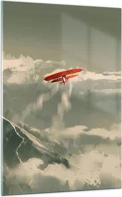 Produktbild von Bilder auf glas - Einteilig - Rot Flugzeug Berge - 70x100cm - Glasbilder - Wandbilder - Bilder - zum Aufhängen bereit - Wanddekoration aus Glas - Glas Bilder - Wandbild auf Glas - GPA70x100-4854