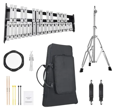 Image de Ensemble carillon-xylophone SucceBuy à 30 notes, comprenant des baguettes, des baguettes de tambour, un pupitre, un tapis d'entraînement de 20 cm, un support réglable en hauteur et un sac de transport pratique