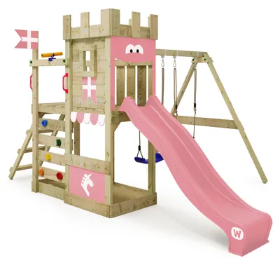 Produktbild von Spielturm Wickey RoyalFlyer mit Schaukel und Sandkasten in Hellrosa