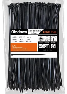 Produktbild von Kabelbinder Schwarz 100 Stück 150 mm x 2,5 mm UV-Beständig Nylon 8,1 kg Zugfestigkeit