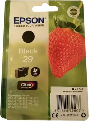 Produktbild von Epson Strawberry Singlepack Black 29 Claria Home Ink, Standardertrag, Schwarz, Tinte auf Pigmentbasis, 5,3 ml, 1 Stück(e), 175 Seiten