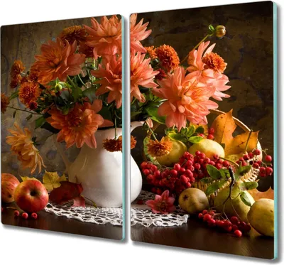 Produktbild von Coloray Hackbrett Herdabdeckplatte 2x30x52 cm Küchenbrett Kochplattenabdeckung Schneidebrett - Malerei Blumen Früchte
