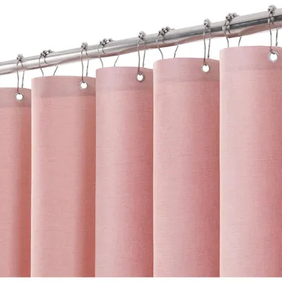 Obrázek produktu pro Záclona do sprchy z lnu s kovovými kroužky, rozměry 182 x 244 cm, růžová, voděodolná, proti plísním, textilní sada