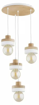 Obrázok produktu pre Závesná lampa s drevenými prvkami LARSO, biela, 4xE27x15W, drevo, rozmery: 90x41x41 cm, IP20, Alfa