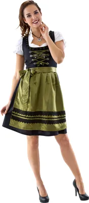 Produktbild von Dirndl schwarz mit olivgrüner Schürze und weißer Bluse, Groesse:44