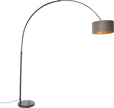 Zdjęcie produktu dla Lampa łukowa czarny klosz welurowy taupe ze złotem 50 cm - XXL