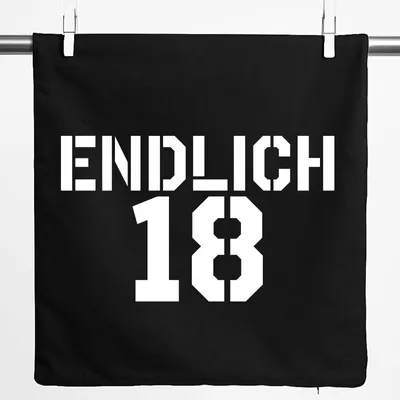 Produktbild von Huuraa Kissenbezug Endlich 18 Schriftzug 40x40cm Black Baumwolle Dekokissenbezug Geschenkidee