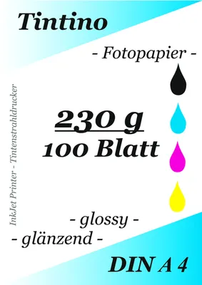 Produktbild von Tintino 100 Blatt Fotopapier DIN A4 230g/m² -einseitig glänzend-