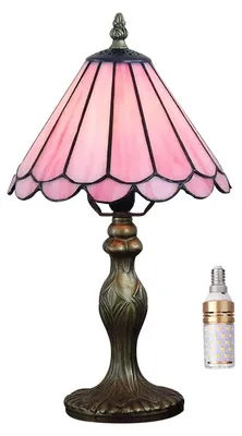 Zdjęcie produktu dla Lampa stołowa w stylu Tiffany 8 cali - Różowa lampa nocna z witrażem do sypialni