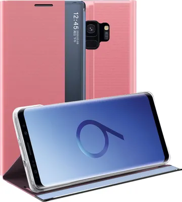 Produktbild von Galaxy S9 Hülle, LaimTop Slim Flip Leder Smart View Window Klappetui Schutzhülle mit Standfunktion für Samsung Galaxy S9 Rosa