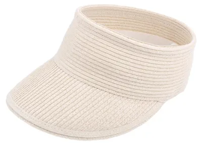 Produktbild von Damen-Sonnenhut, Sonnenvisier für Damen, rollbarer Strohhut, Sonnenvisierkappe mit breiter Krempe, UV-Schutz, Strandhut, Sommer-Sonnenhut ohne Oberteil, Strohvisier, faltbar, verstaubar, Reisekappe