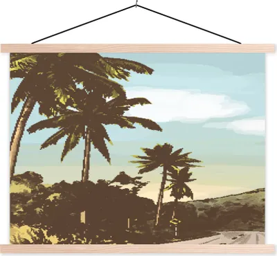 Produktbild von MuchoWow® Textilposter Strand - Palme - Berg 40x30 cm mit holzfarbenen Rahmen - Bilder