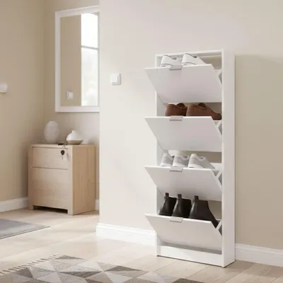 Produktbild von Pesche - Schuhschrank, 58x18x156 cm Weiß, ein Regal