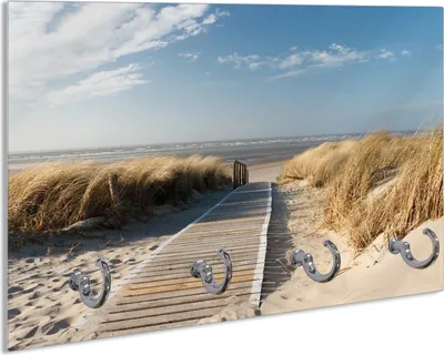 Produktbild von Wallario Schlüsselbrett aus Glas, Motiv: Auf dem Holzweg zum Strand, 30 x 20 cm mit 4 Haken
