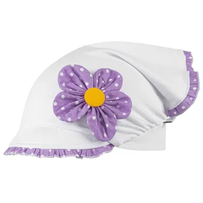 Produktbild von Mädchen Mütze Kopftuch Sommermütze Schirmmütze Punkte Blumen, Weiß-Flieder, Gr. 46-48