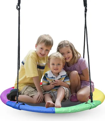Image de Balançoire suspendue Clanmacy Ø100cm réglable en hauteur Balançoire ronde Balançoire à disque Balançoire pour enfants