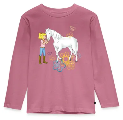 Produktbild von Spreadshirt Bibi Und Tina Bibi Kuschelt Mit Stute Sabrina Kinder Premium Langarmshirt, 110/116 (4 Jahre), Mauve