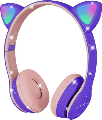 Produktbild von Kopfhörer Kinder, Kinderkopfhörer Bluetooth, Mädchen Katzenohr Kopfhörer Over-Ear mit LED-licht Faltbare Stereo Kopfhörer Kabellose, Kopfhörer Kinder