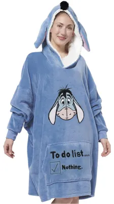 Produktbild von Disney I-Aah Esel Oversize Cozy Hoodie mit Ohren für Damen - Winnie Puuh Übergroße Frauen Kuschelpullover Flauschiger Deckenpullover Blau