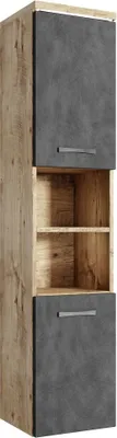 Produktbild von Badplaats Badezimmerschrank Paso 35 x 35 x 160 cm Kastanien Eiche mit Dunkel Grau - Hoch Badschrank Mit 2 Türen