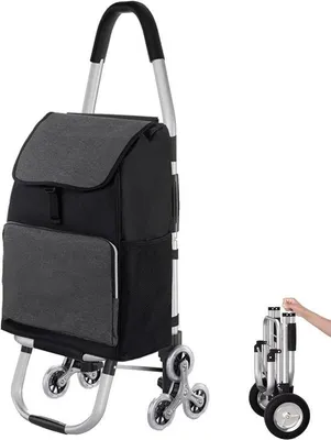 Productafbeelding van Opvouwbare Boodschappentrolley - Winkelwagen Boodschappentrolley - Boodschappen Vervoeren - Trapklimmende Wielen - 36L Mand - Grijs
