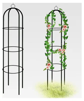 Produktbild von Rankhilfe Obelisk aus beschichtetem Metall für Kletterpflanzen, Grün 190x40cm