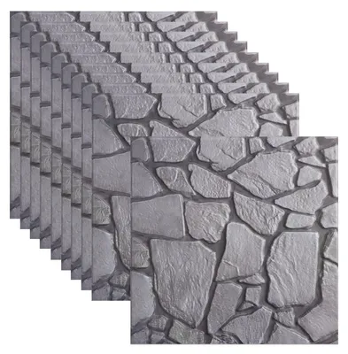 Produktbild von 10 Stück Wandverkleidung in Steinoptik, dekorative Tapete, Paneele in Steinoptik, 30x30cm, 3D-Wandpaneele, Wandfliesen, selbstklebende Steinwandpaneele (Grau 518-10 Stück)