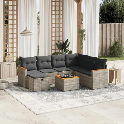 Produktbild von Design 8-tlg. Garten-Sofagarnitur mit Kissen Grau Poly Rattan, Gartenmöbel-Sets 2024 Neu