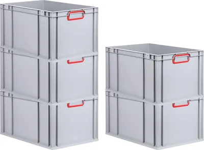 Produktbild von SparSet 5x Eurobox NextGen Color | HxBxT 32x40x60cm | 65 Liter | Griffe rot geschlossen | Verstärkter Boden | Grau | Eurobehälter, Transportbox, Transportbehälter, Stapelbehälter