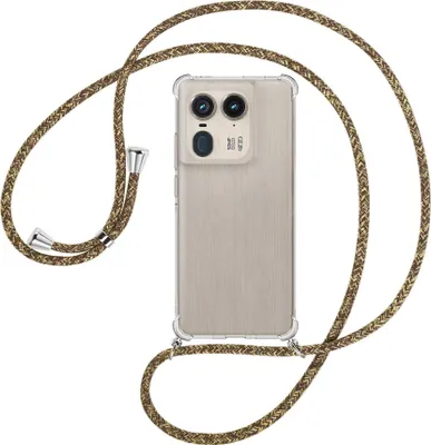 Produktbild von Handykette Backcover-Schutzhülle mit Band (Metall silberfarben) für Motorola Edge 50 Ultra 5G - braun+beige