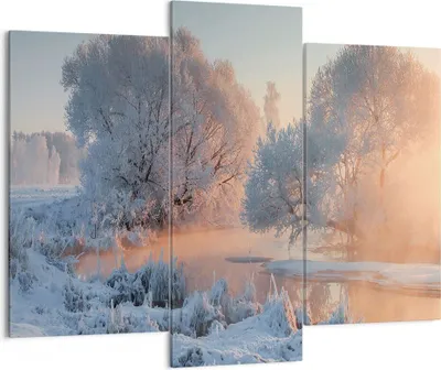 Produktbild von Bild auf Leinwand - Leinwandbild - Winter Schnee Fluss - 130x100cm - Wand Bild - Wanddeko - Leinwanddruck - Bilder - Kunstdruck - Wanddekoration - Leinwand bilder - Wandkunst - CB130x100-4108