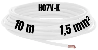 Produktbild von Kalitec 10 Meter H07V-K 1,5 mm² weiß Verdrahtungsleitung I Aderleitung flexibel I PVC Einzelader I Litze 1,5mm2 I Verdrahtung feindrätig I Einzelleitung I Kabel eindrähtig I Schaltdraht
