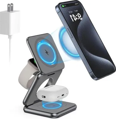 Immagine prodotto di Stazione di ricarica wireless 3 in 1 grigia per iPhone e AirPods