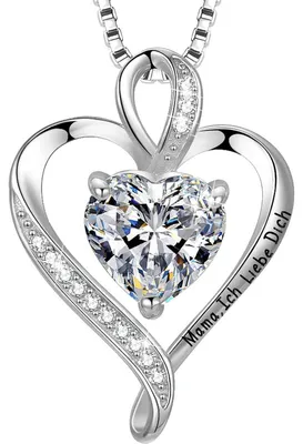 Produktbild von Herz Kette Damen Silber 925 mit "Mama, ich liebe dich" Gravur und Geburtsstein Geschenkbox