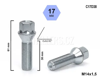 Obrázek produktu pro Kolový šroub M14x1,5x38 kužel, klíč 17, C17D38, výška 61