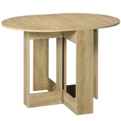 Image de HOMCOM Table pliable de cuisine salle à manger 2 abattants - table ovale extensible - en bois chêne