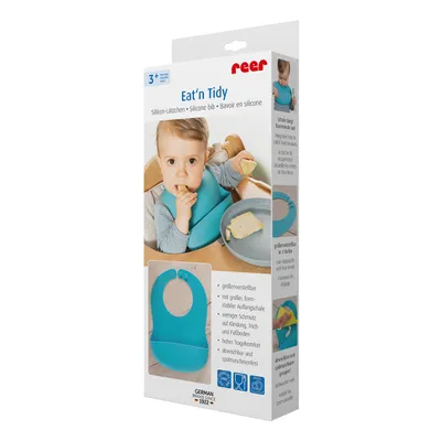 Produktbild von reer Eat’n Tidy Silikon-Lätzchen, mit Auffangschale, Lätzchen, Babylätzchen, Silikon, Blau, 25033