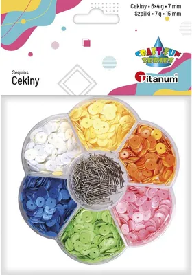 Produktbild von Runde Pailletten 6 Farben x 4g + Stifte 7g Titanum