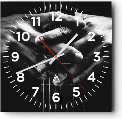 Produktbild von Wanduhr - Quadrat - Glasuhr - Gitarre Musiker Musik - 30x30cm - Schleichendes Uhrwerk - Lautlos - zum Aufhängen bereit - Dekoration Modern - Wanddekoration aus Glas - C4AC30x30-4960